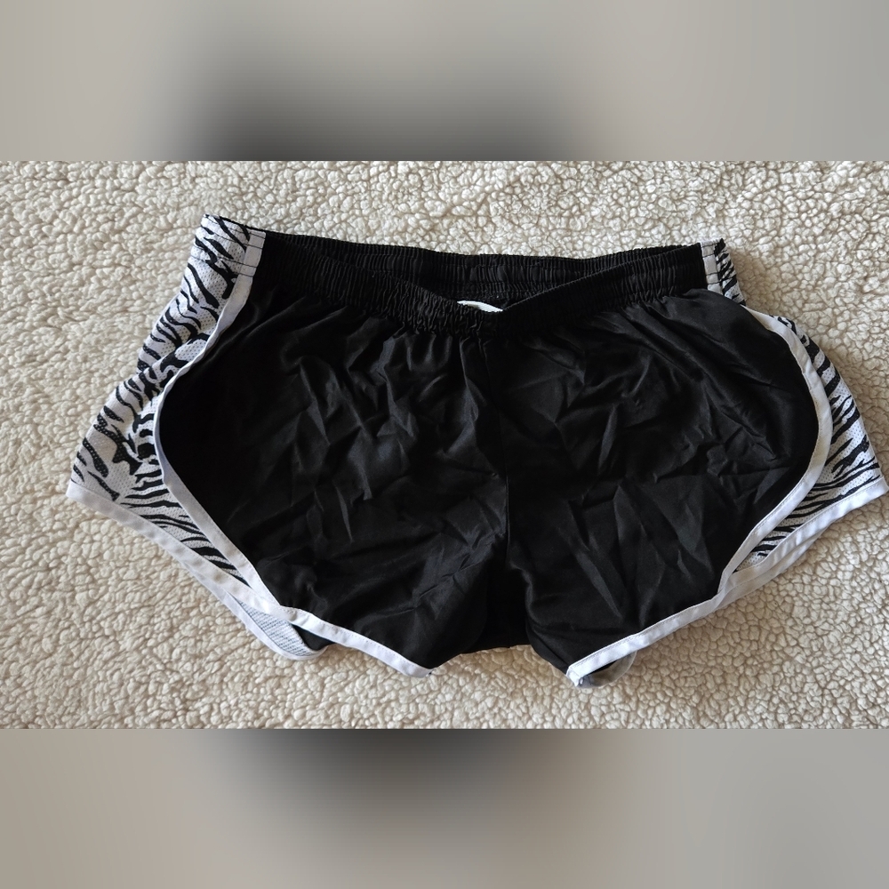 Soffe Women's Athletic Shorts - Black and White With Side Zebra Prints.